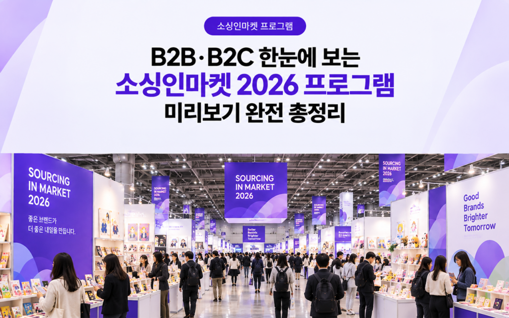 소싱인마켓 2026 전시장 전경과 B2B·B2C 프로그램을 소개하는 포스팅 대표 이미지